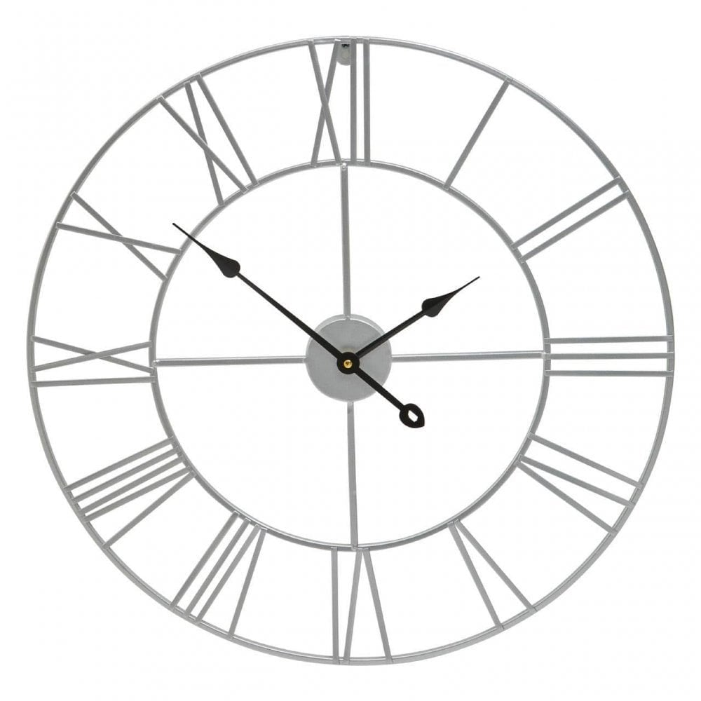 Genova Small Silver Metal Roman Numeral Wall Clock