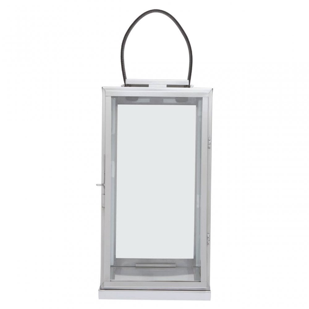 Herber Large Silver Steel With Hair On Leather Handle Lantern