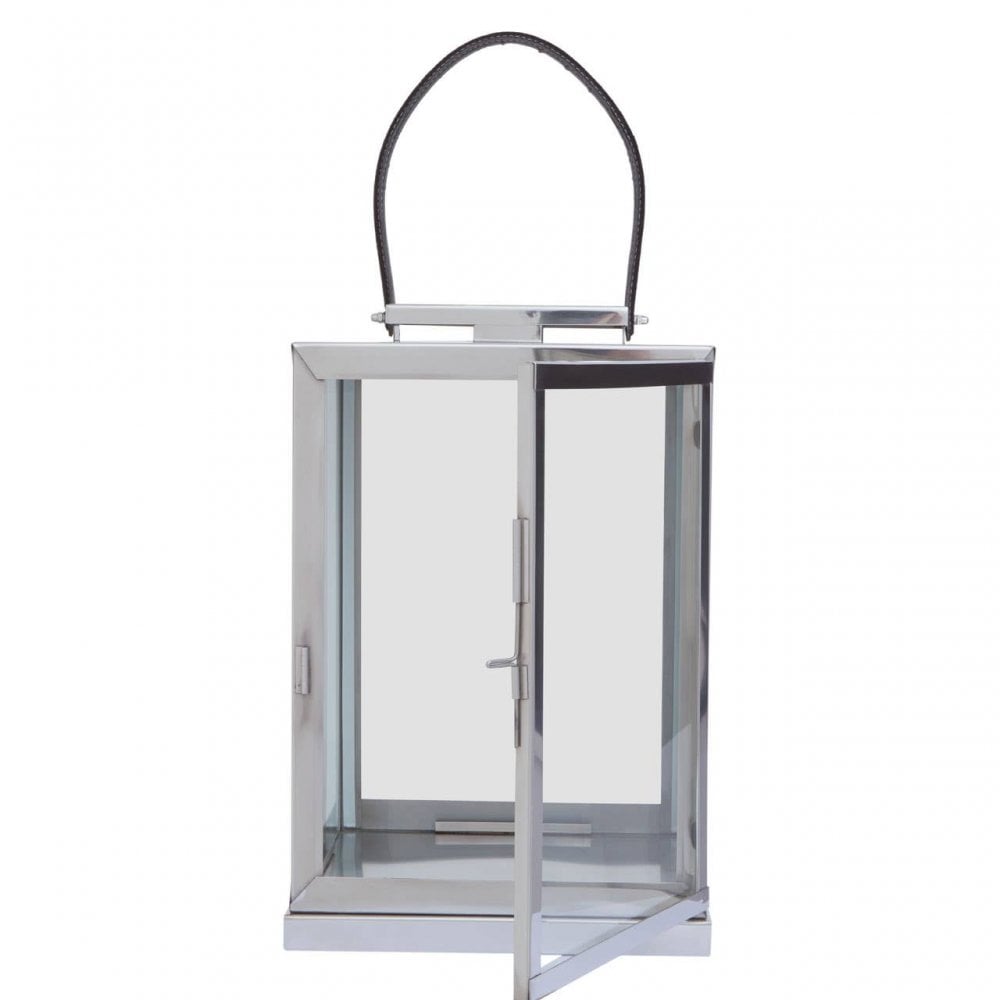 Herber Small Silver Steel With Hair On Leather Handle Lantern