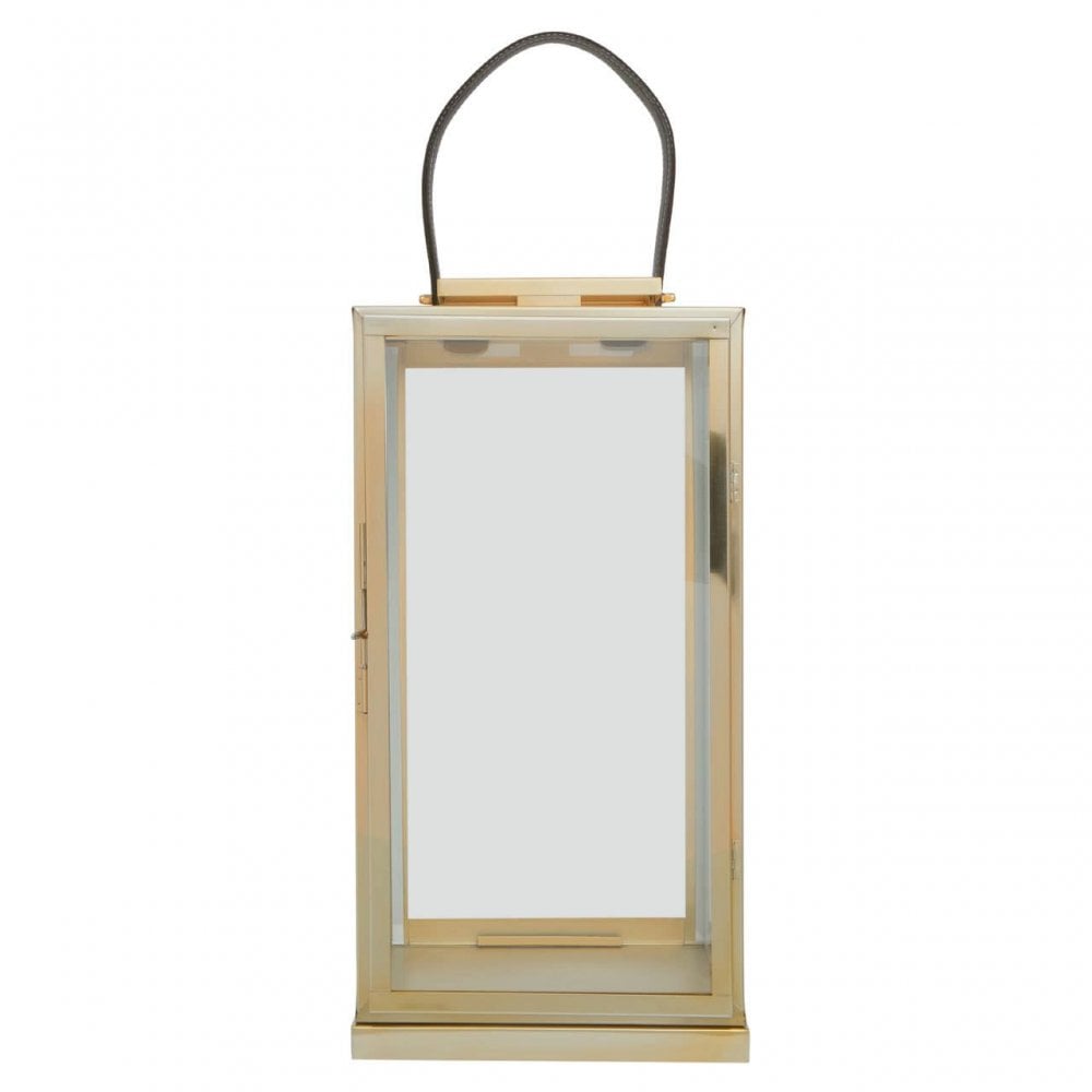 Herber Large Gold Steel With Hair On Leather Handle Lantern