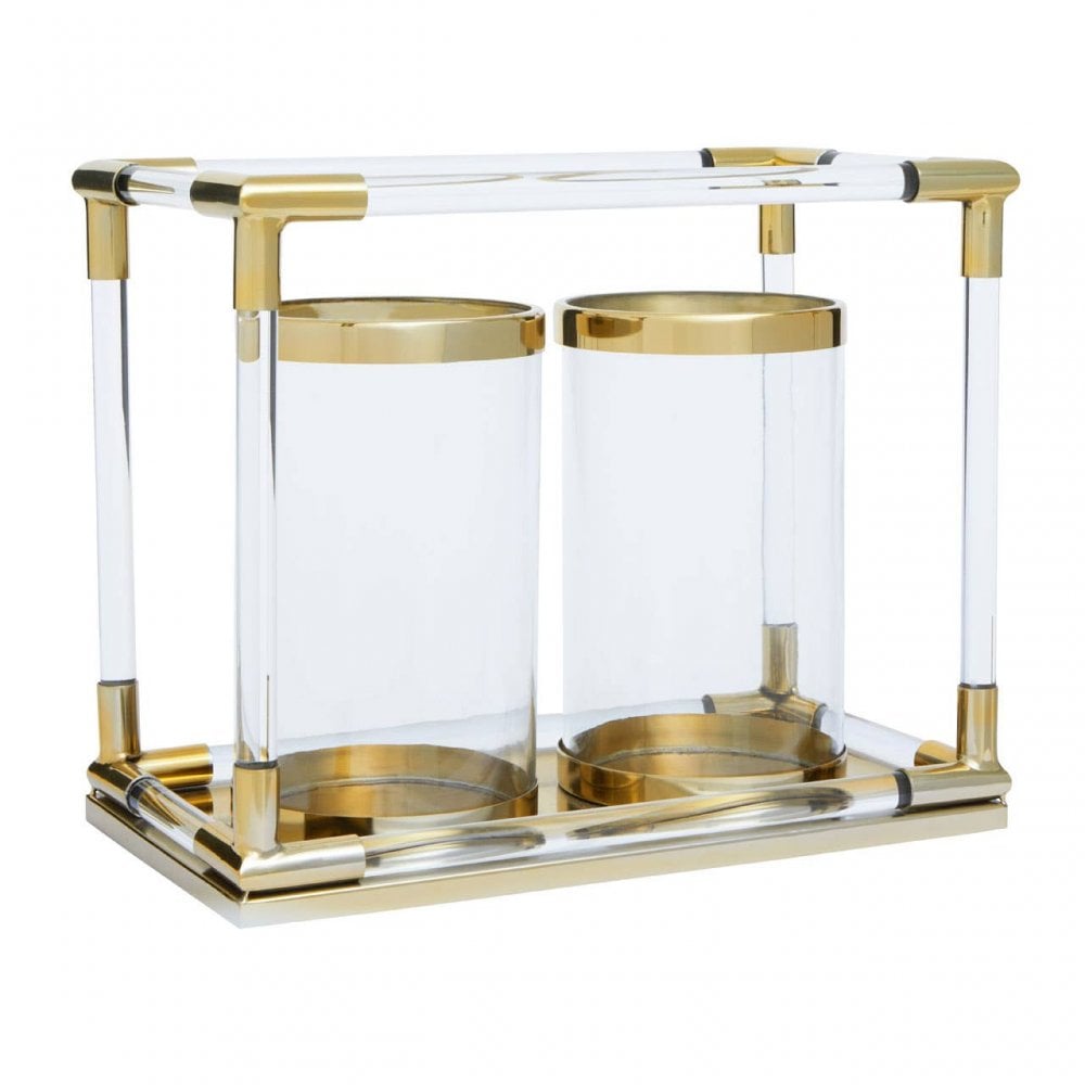Lucita Double Gold Steel And Acrylic Lantern