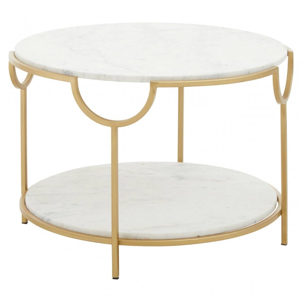 Pali White Marble Two Tier Round Side Table