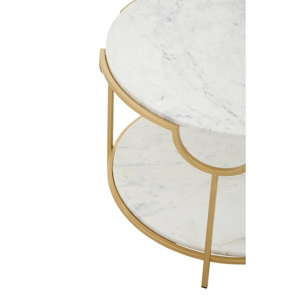 Pali White Marble Two Tier Round Side Table