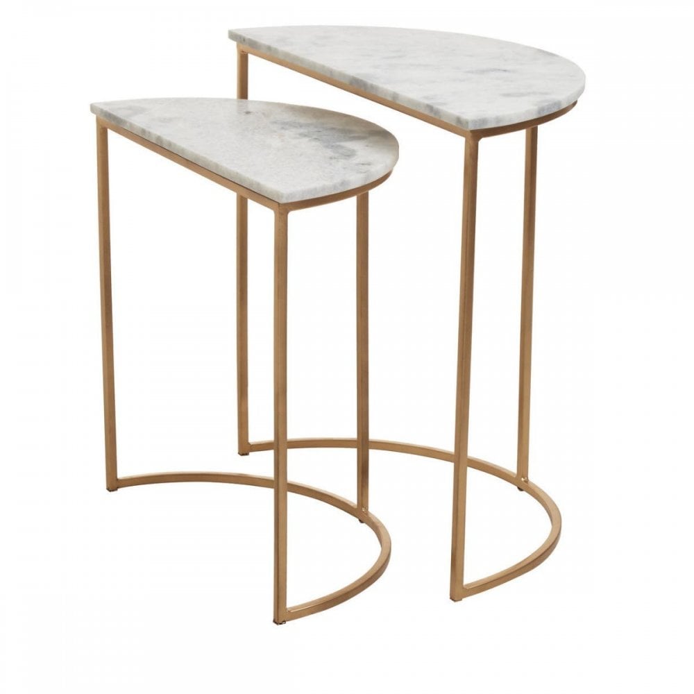 Mandoli Nest Of 2 White Marble Side Tables