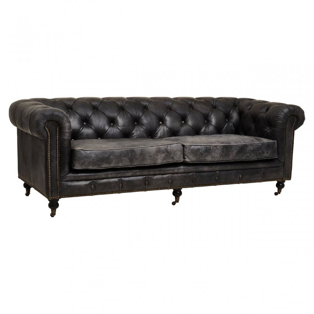 Hoxton Ebony Leather Sofa