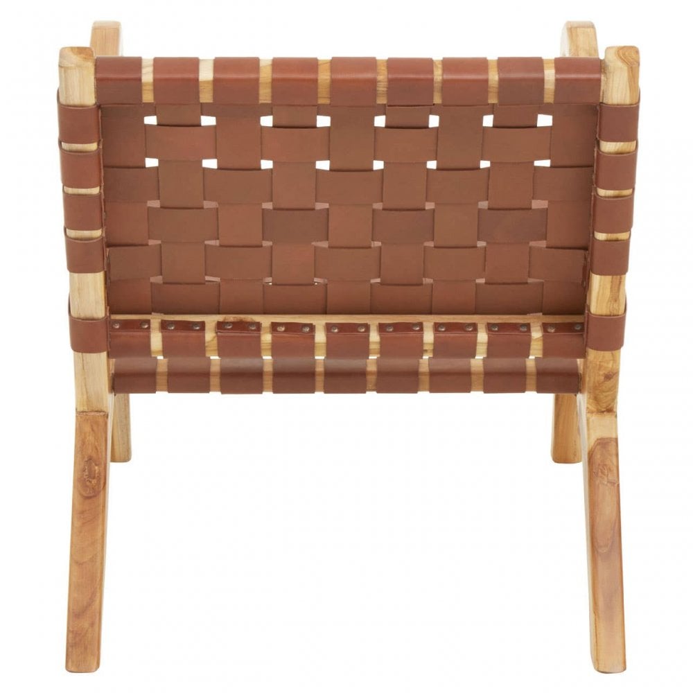 Kendari Dark Brown Leather And Teak Chair