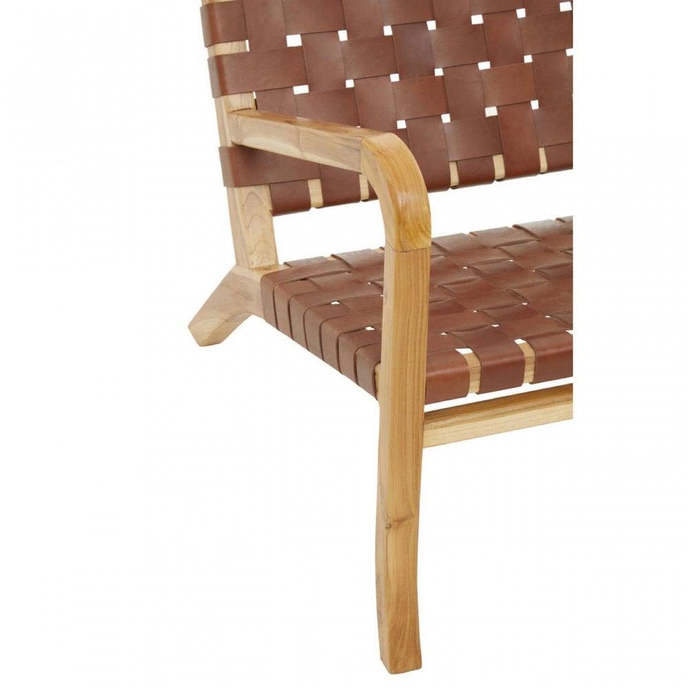 Kendari Dark Brown Leather And Teak Chair