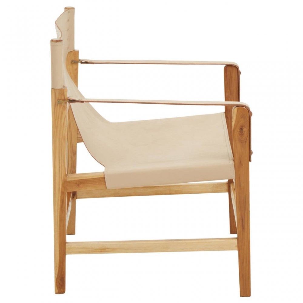 Kendari Cream Leather And Teak Wood Chair