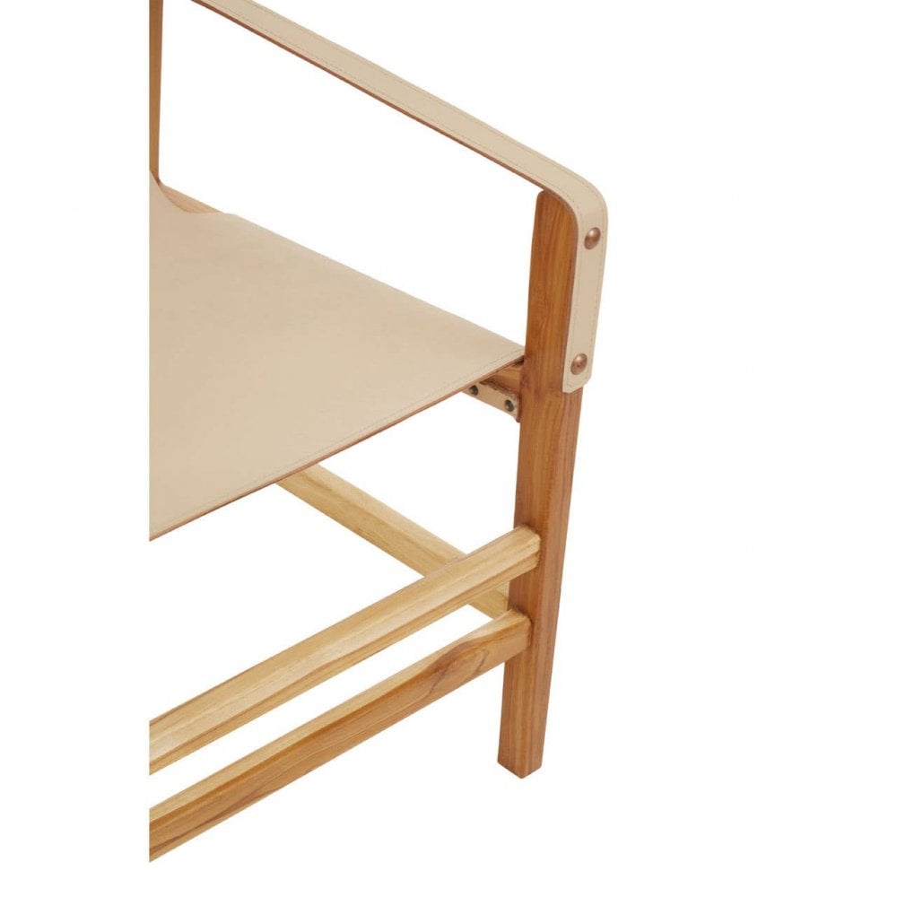Kendari Cream Leather And Teak Wood Chair