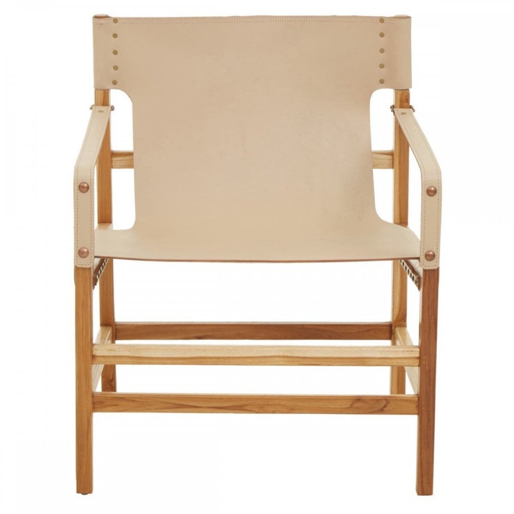 Kendari Cream Leather And Teak Wood Chair