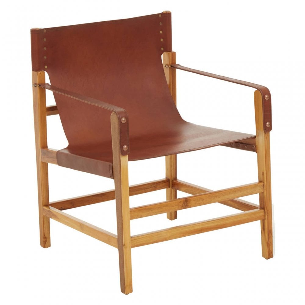 Kendari Light Brown Leather And Light Teak Wood Chair