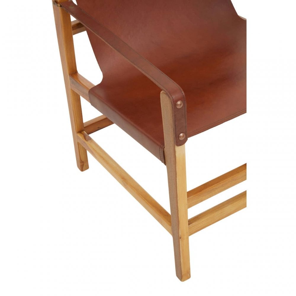 Kendari Light Brown Leather And Light Teak Wood Chair