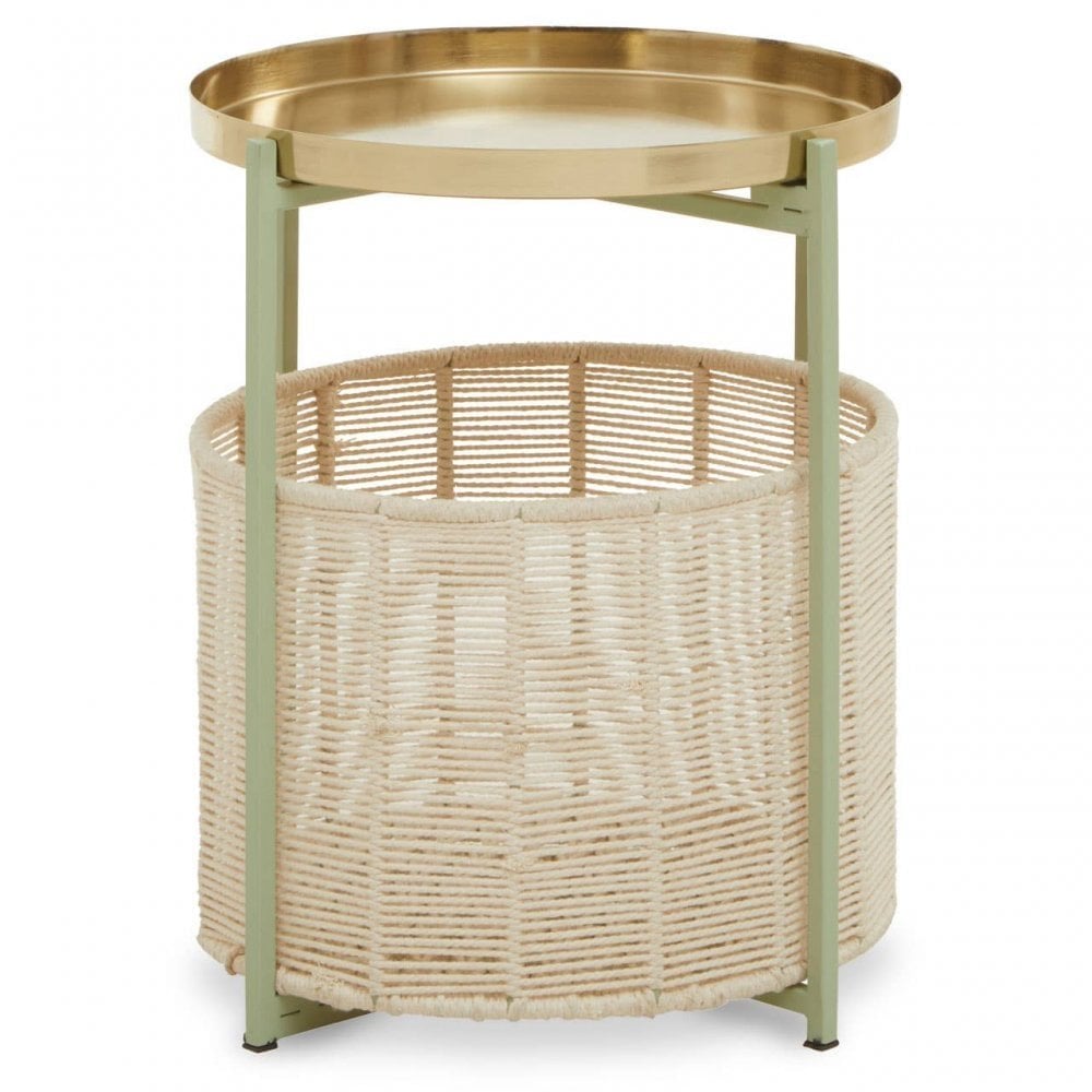 Sabia Green And Gold Iron And Cotton Two Tier Side Table