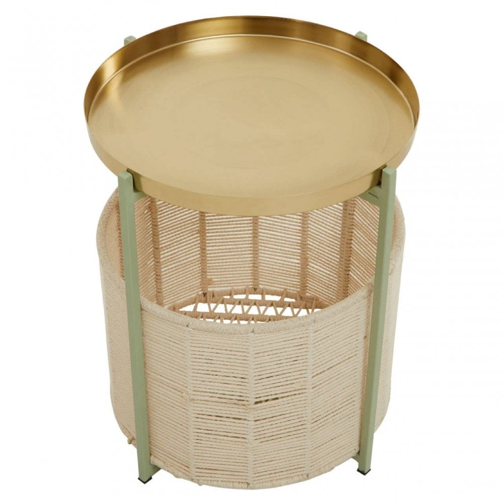 Sabia Green And Gold Iron And Cotton Two Tier Side Table