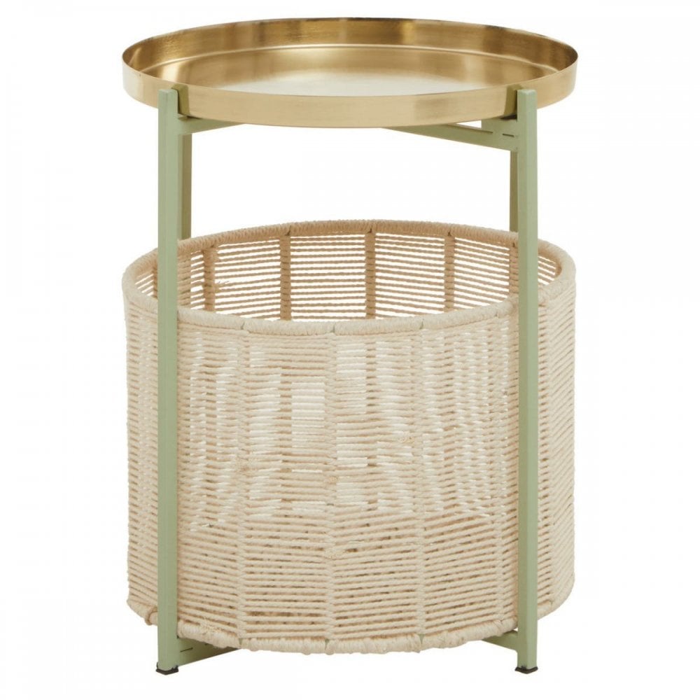 Sabia Green And Gold Iron And Cotton Two Tier Side Table