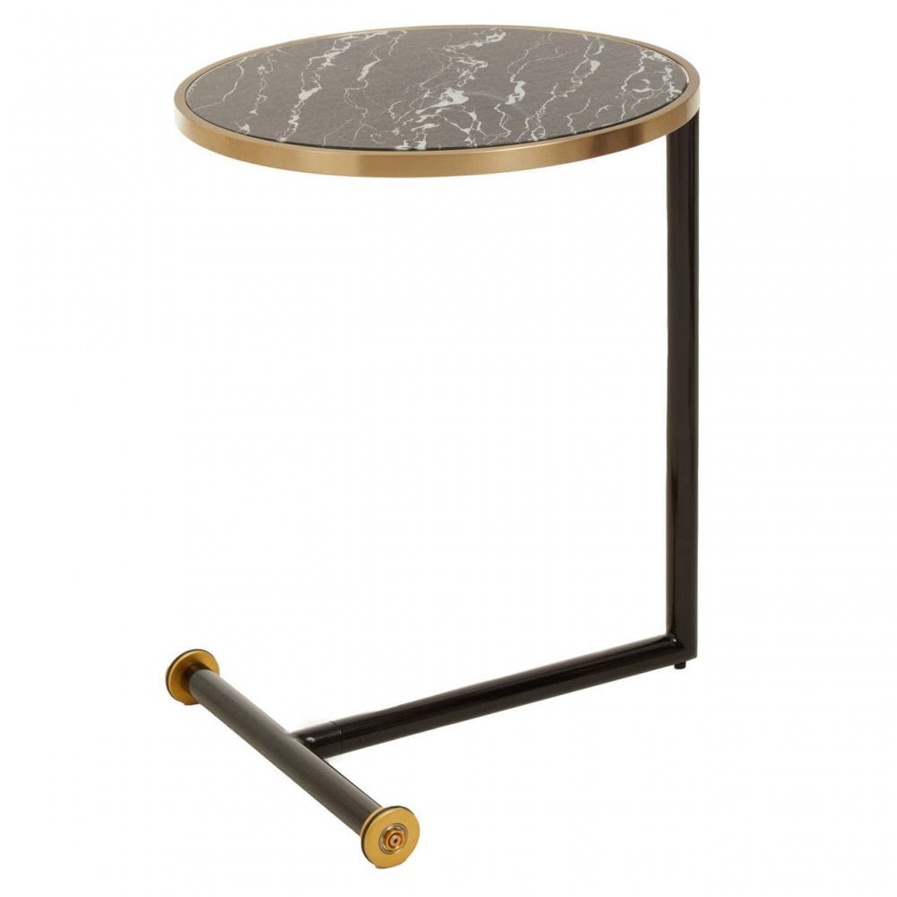 Oria Black Glass Black Marble Effect Side Table