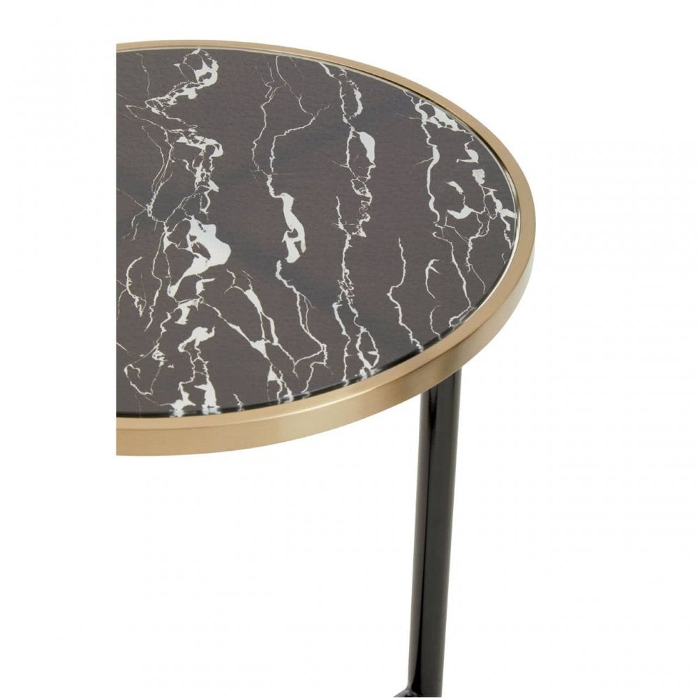 Oria Black Glass Black Marble Effect Side Table