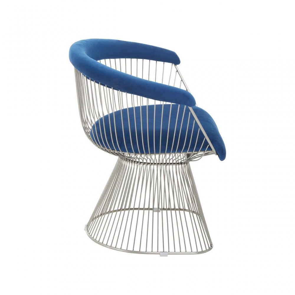 Anzio Navy Blue Velvet And Brushed Silver Chair