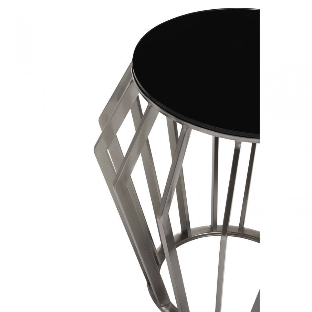Ackley Black And Silver Round Side Table.
