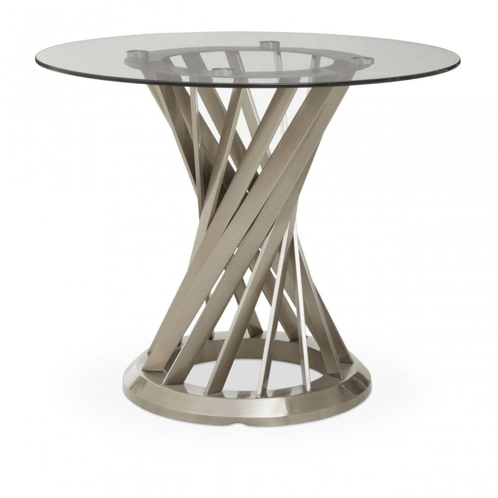 Anzio Clear Glass And Silver Hourglass Base Dining Table