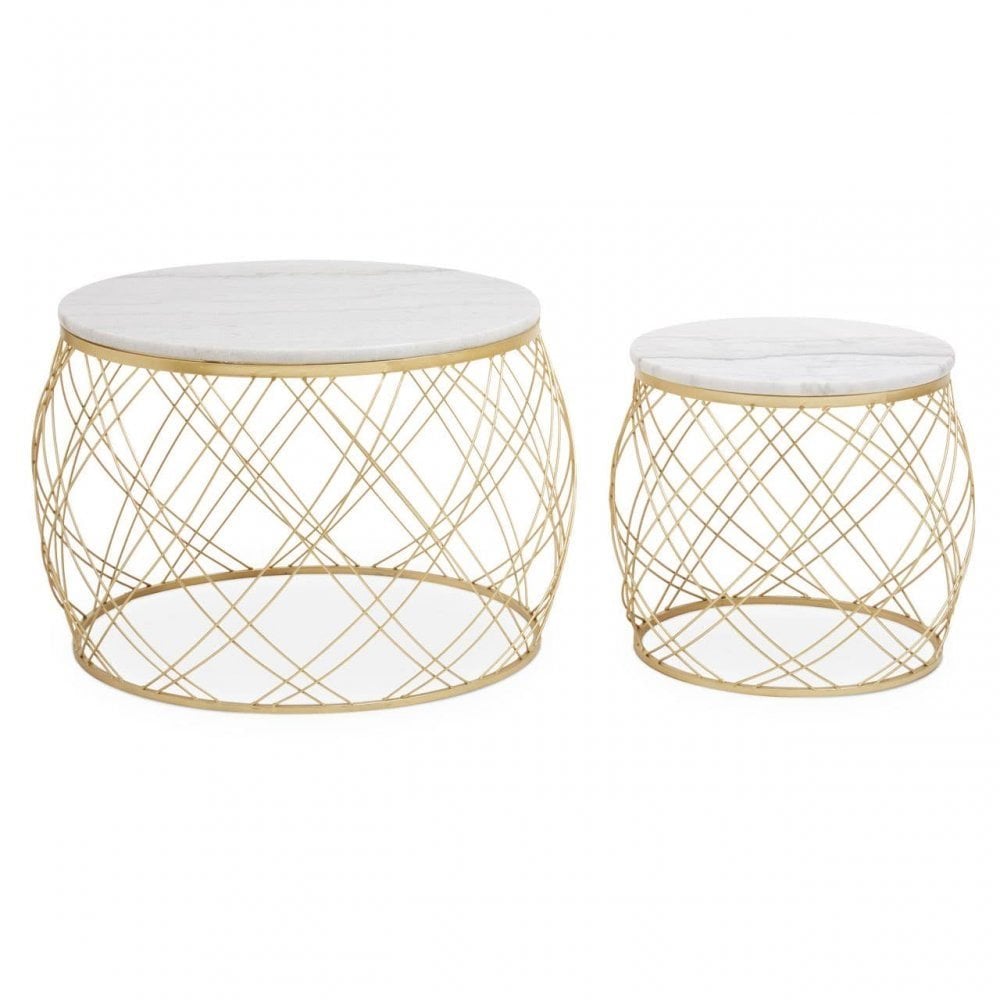 Jodie Set Of Two Side Tables With White Marble And Gold Frame