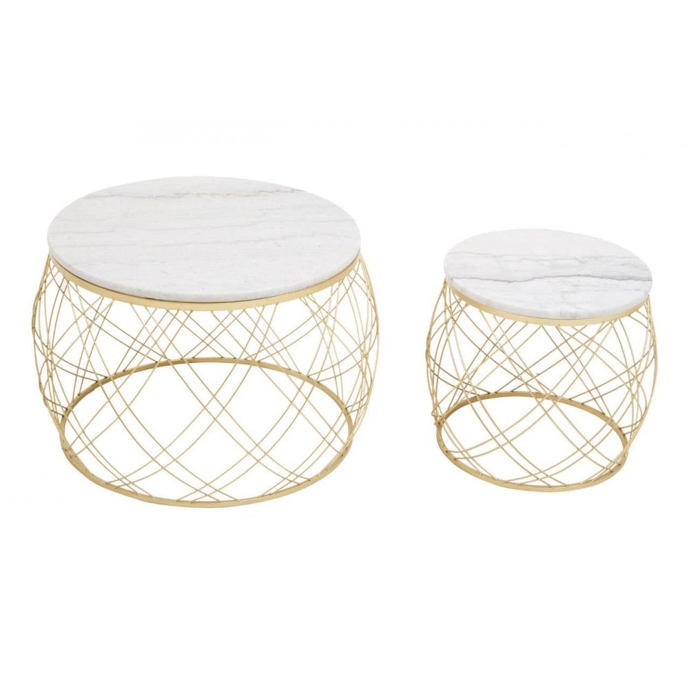 Jodie Set Of Two Side Tables With White Marble And Gold Frame