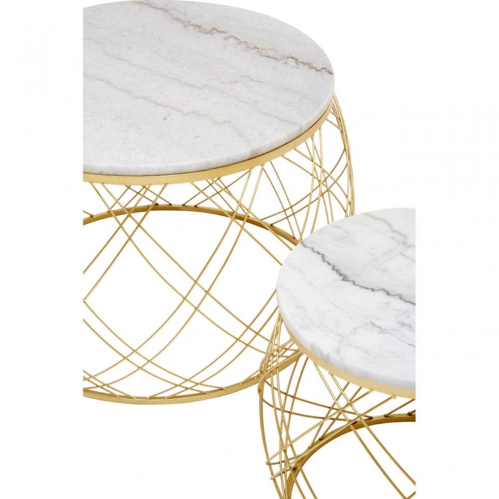 Jodie Set Of Two Side Tables With White Marble And Gold Frame