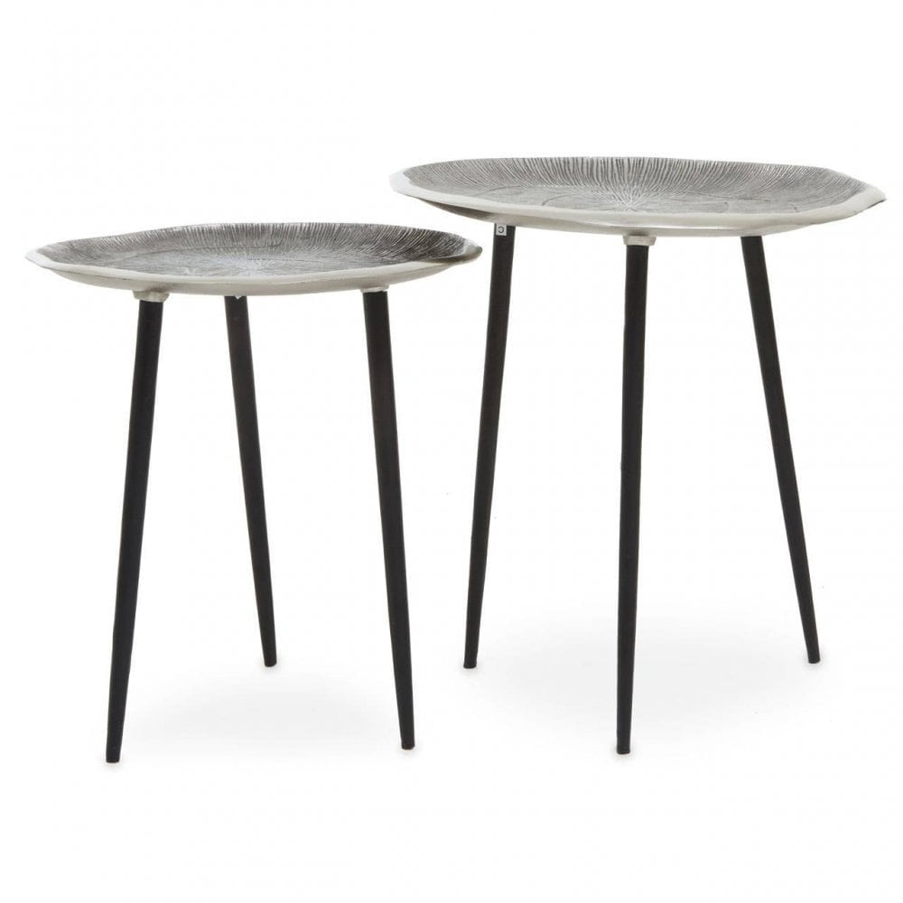 Silva Set Of Two Oak Effect Silver Top Side Tables