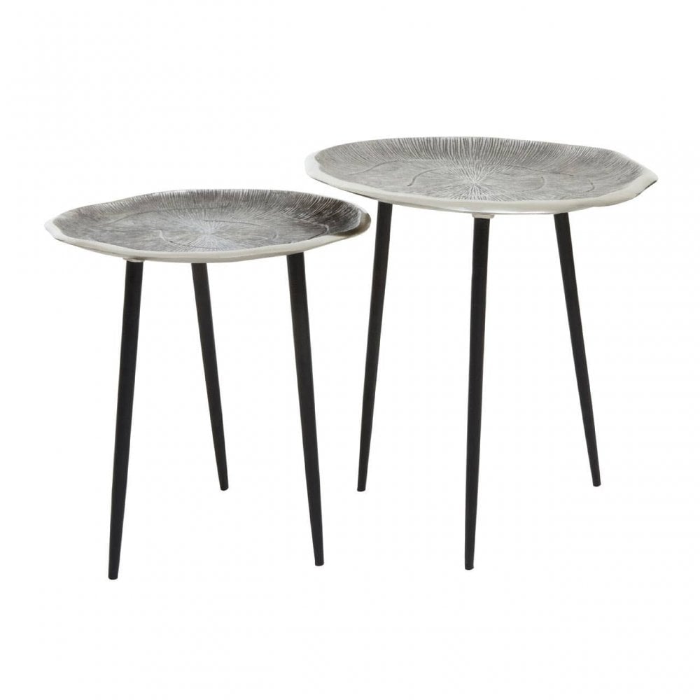 Silva Set Of Two Oak Effect Silver Top Side Tables