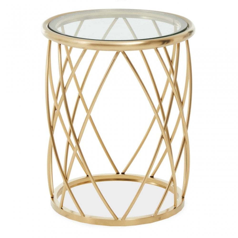 Ackley Clear Glass And Gold Frame Round Side Table.