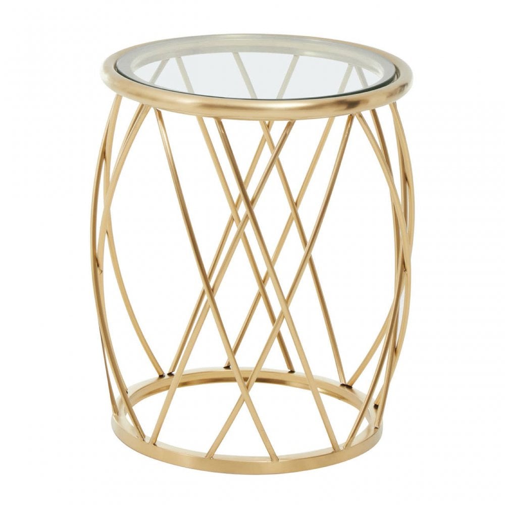 Ackley Clear Glass And Gold Frame Round Side Table.