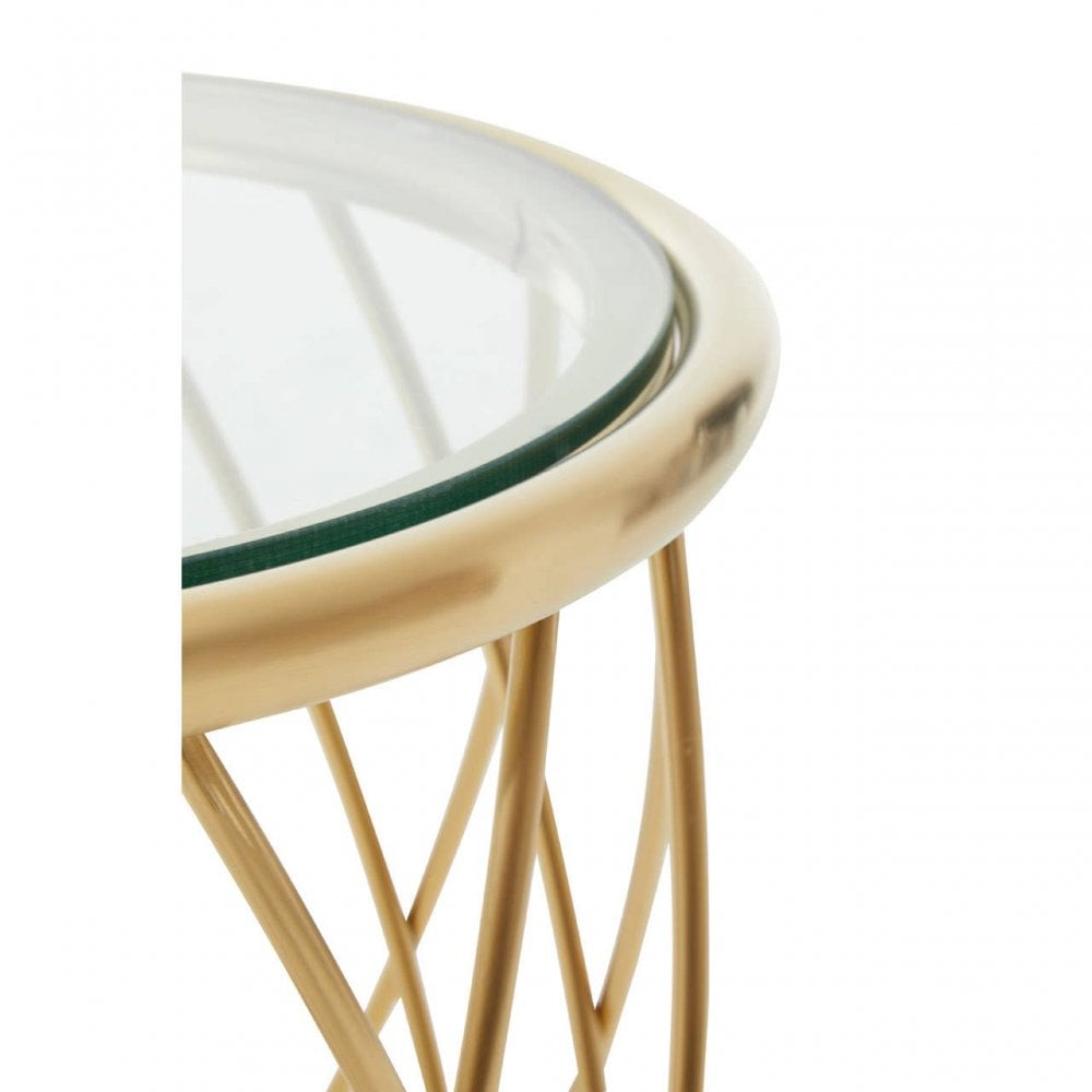 Ackley Clear Glass And Gold Frame Round Side Table.