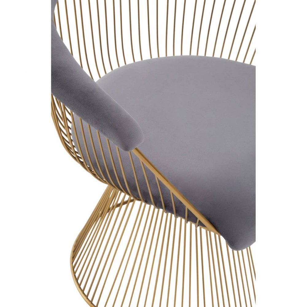 Anzio Grey Velvet And Brushed Gold Chair