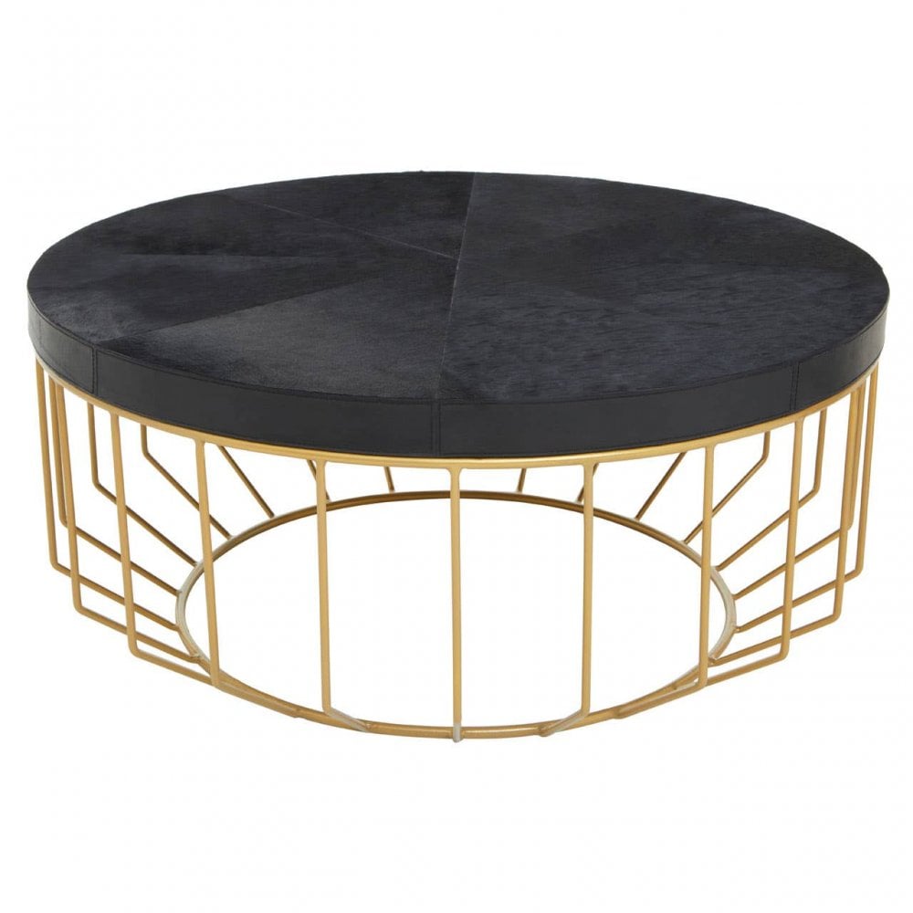 Kensington Townhouse Hair On Hide Black And Gold Round Coffee Table