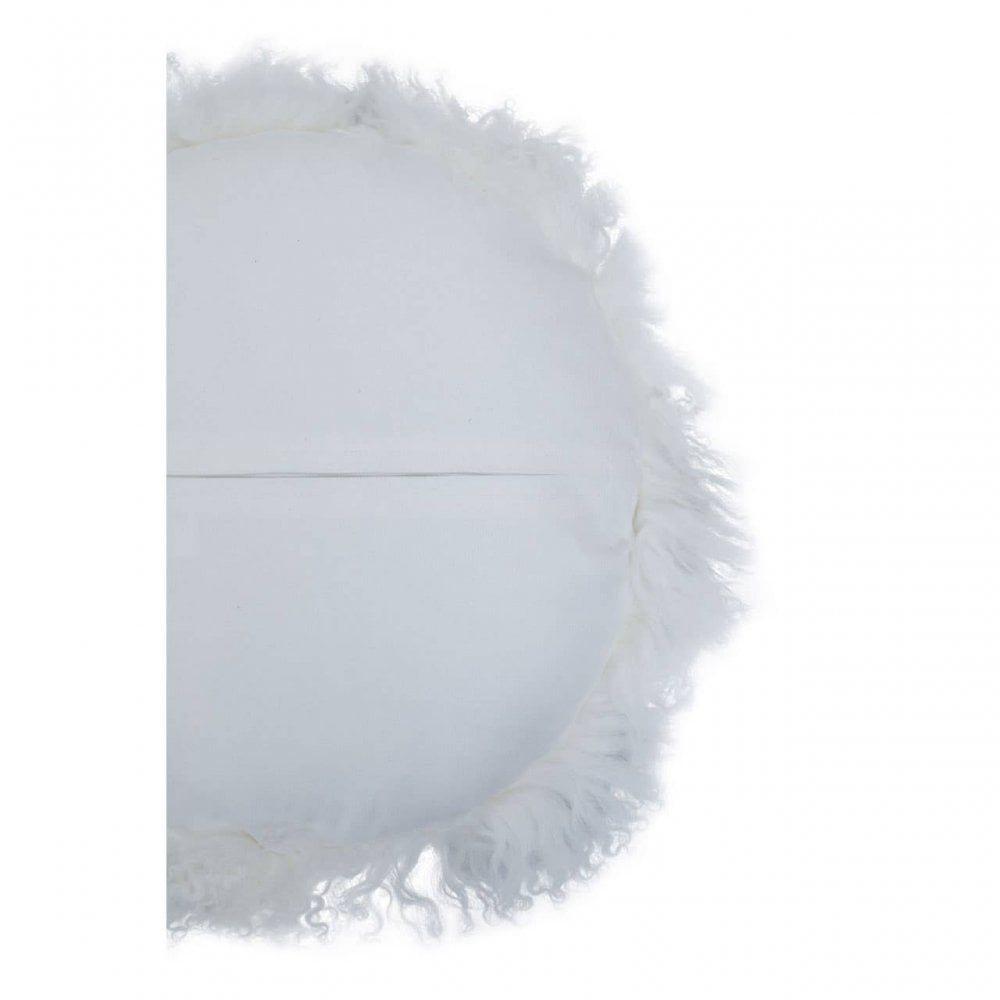 Bosie Round White Mongolian Fur Cushion