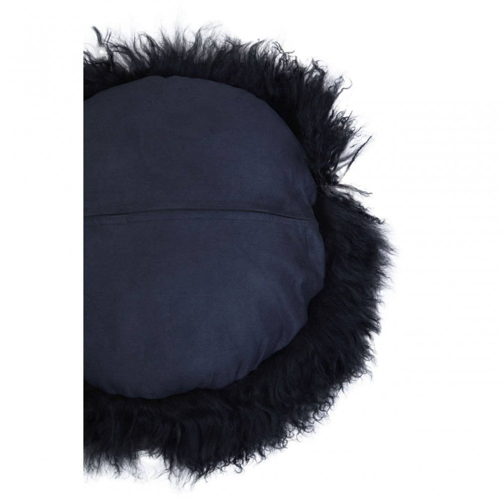 Bosie Round Black Mongolian Fur Cushion