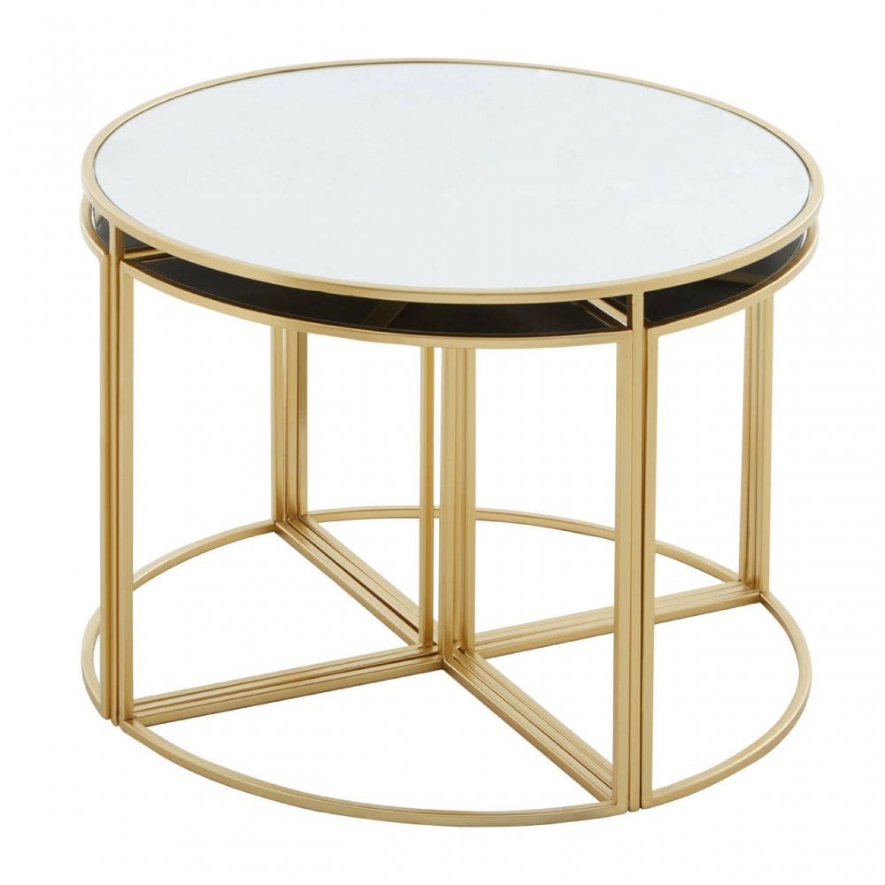 Jolie Five Peice Nesting Tables Set With Mirrored Top And Gold Frames
