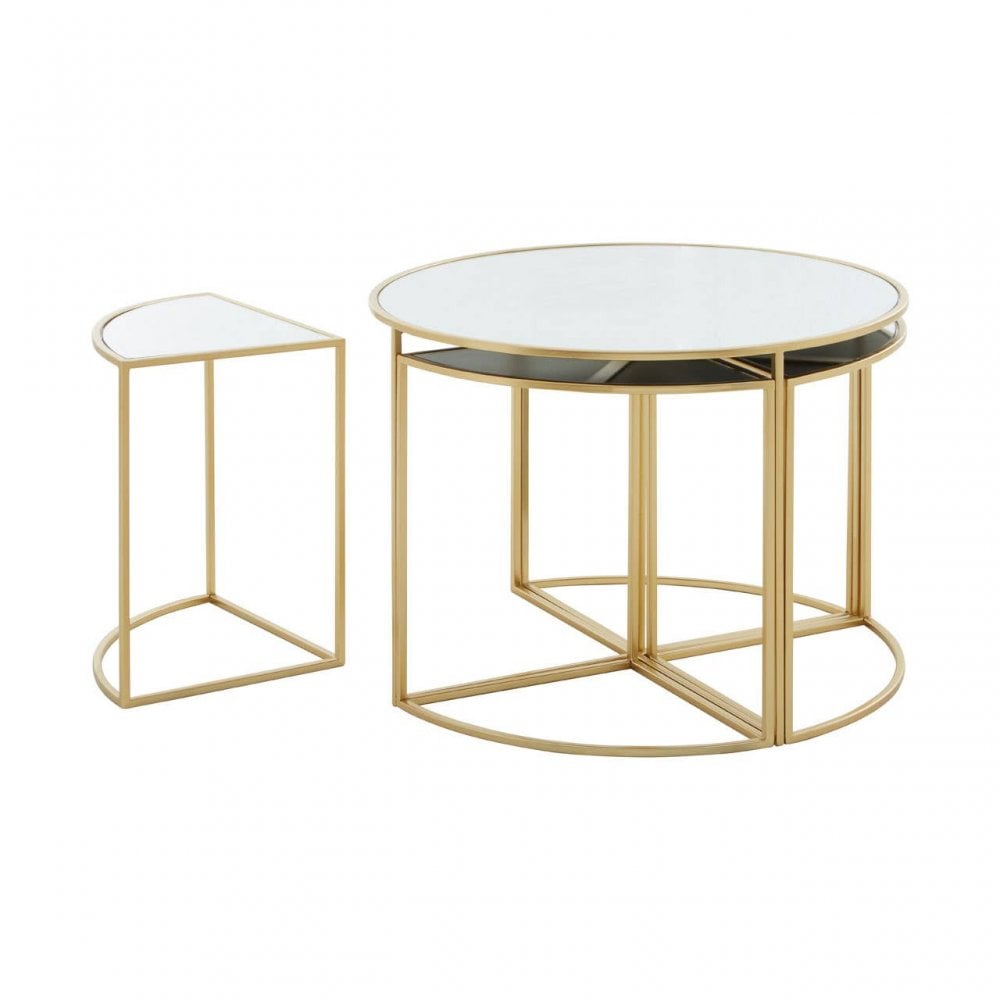 Jolie Five Peice Nesting Tables Set With Mirrored Top And Gold Frames