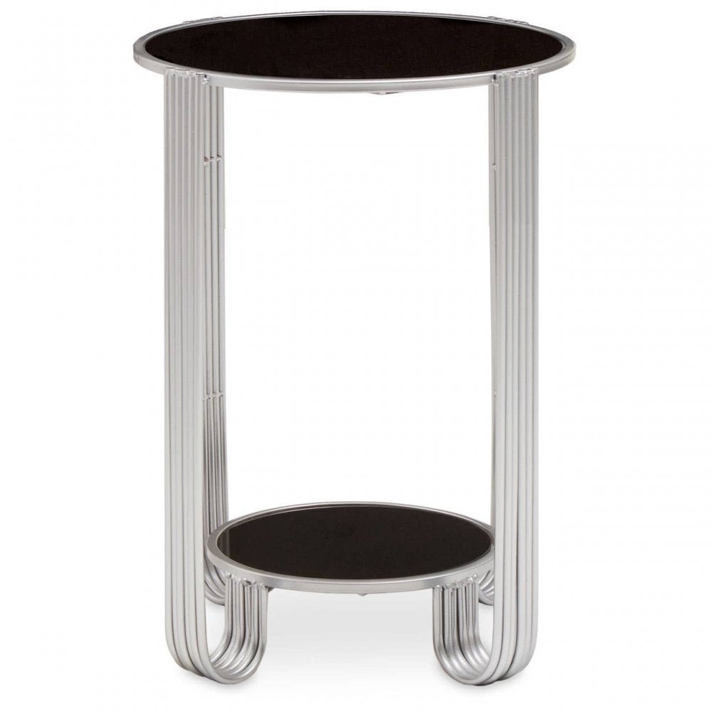 Jolie Round End Table Black Mirror And Silver Frame