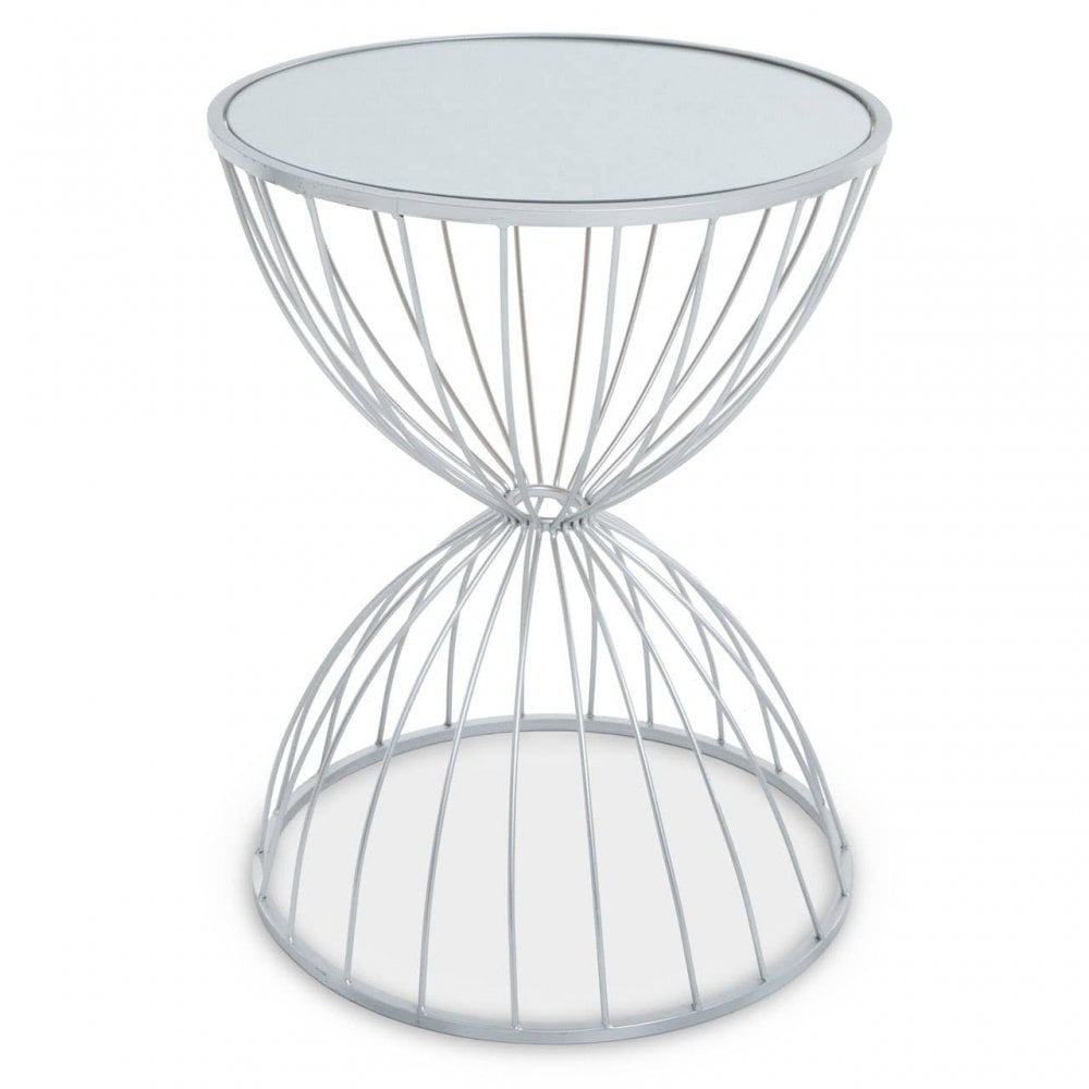 Jolie Hourglass Mirrored Top Silver Frame Side Table