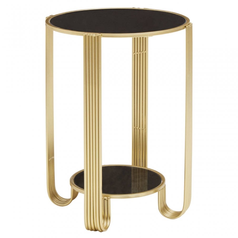 Jolie Round End Table Black Mirror And Gold Frame