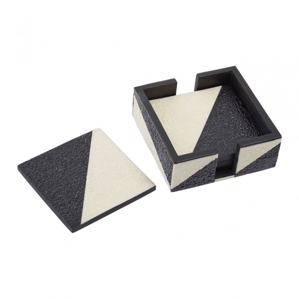 Ezra Set Of Four Black And White Coasters With Holder