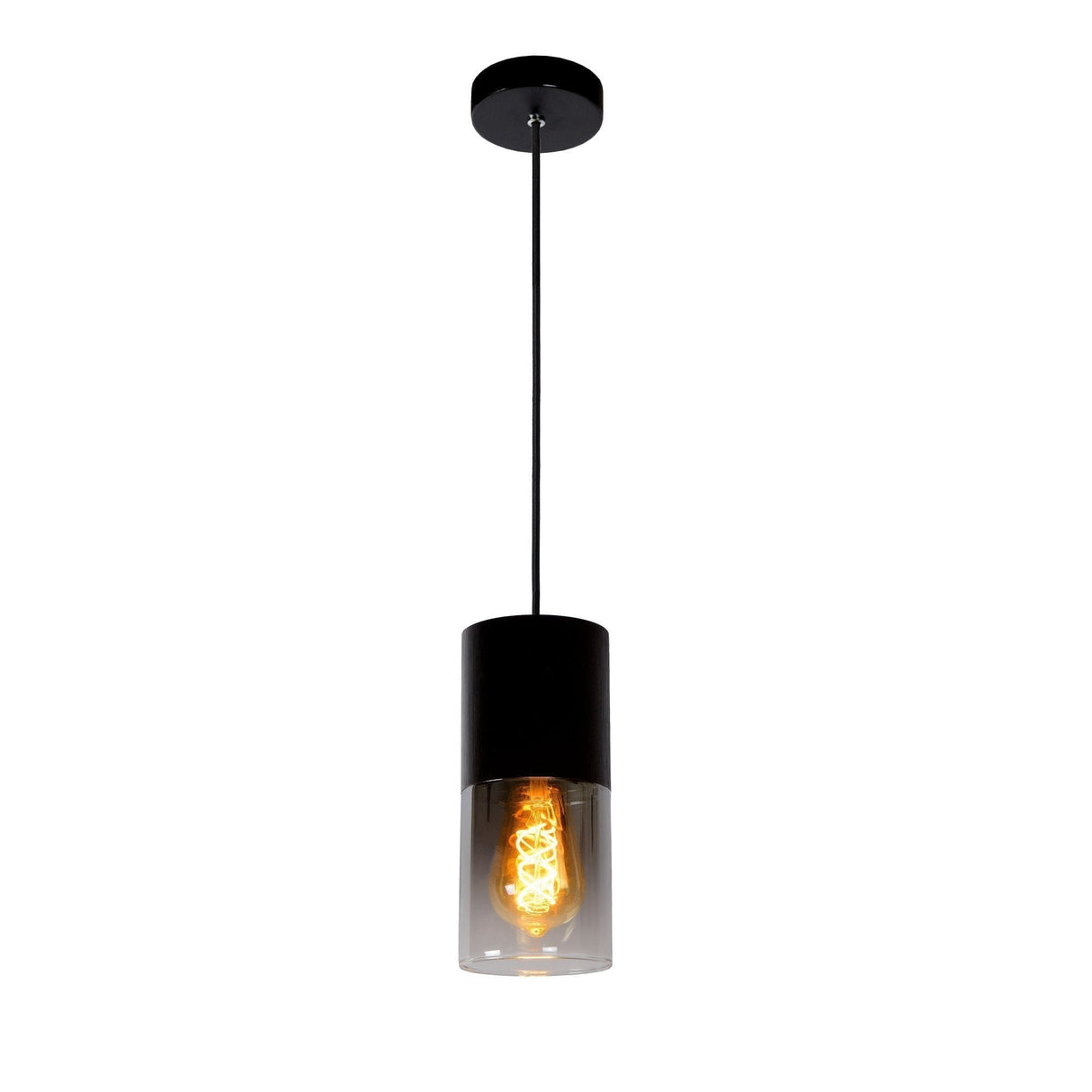 Lucide ZINO - Modern Pendant Lamp - Smoke Grey Glass Cylinder - Adjustable Height E27