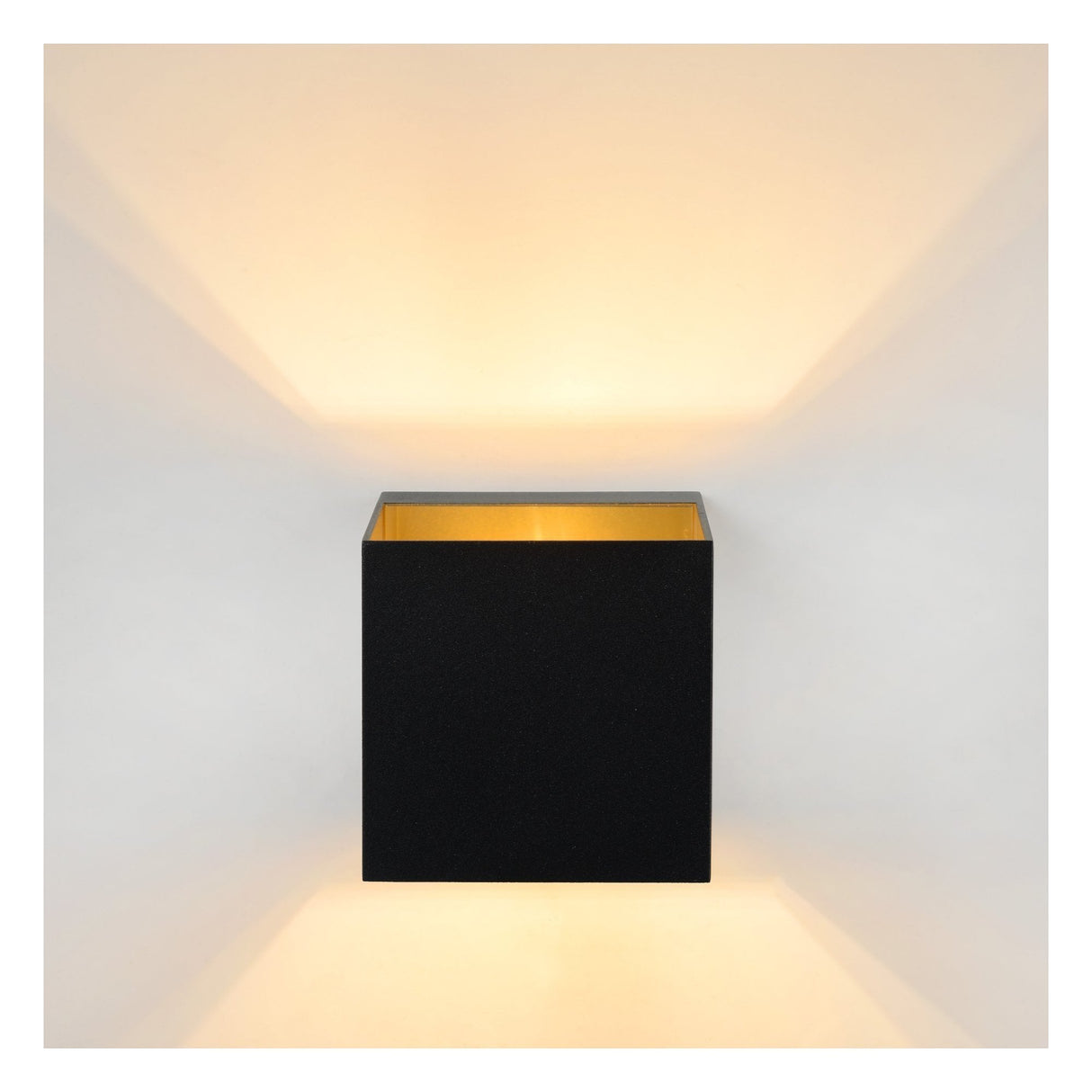 Lucide DEVI - Modern Square Black Wall Light with Matt Gold Interior - 1xG9