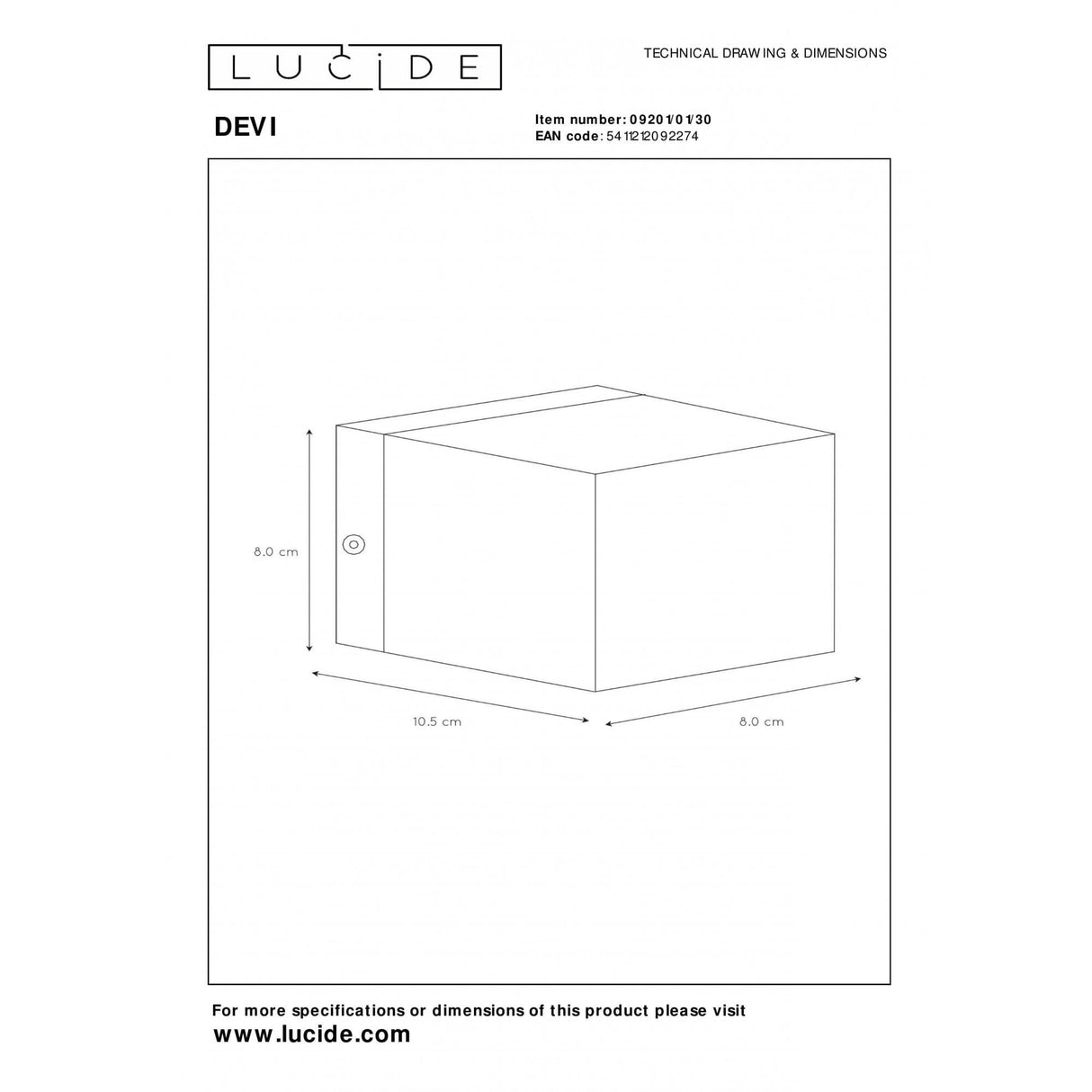 Lucide DEVI - Modern Square Black Wall Light with Matt Gold Interior - 1xG9