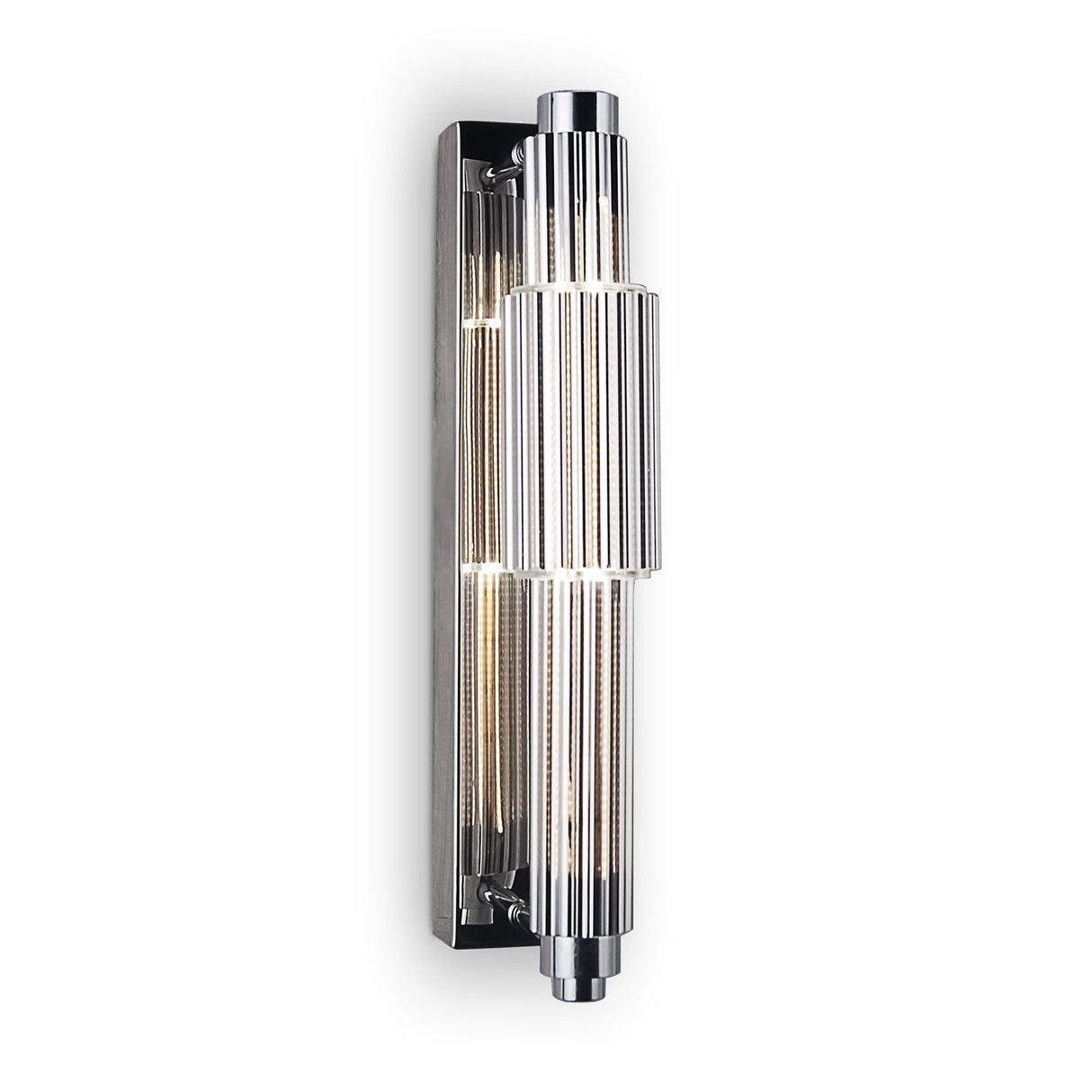 Sleek Chrome Vertical Wall Sconce with Ribbed Glass Design