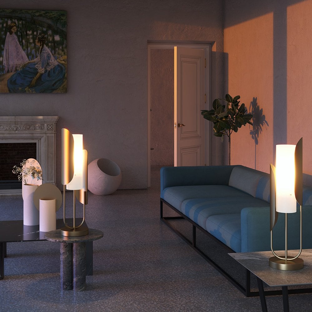 Elegant Gold Asymmetric Table Lamp with White Glass Shade