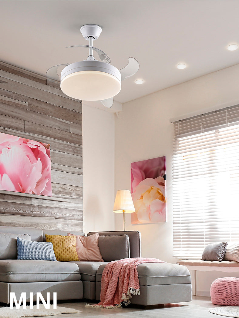Chic Mini White Ceiling Fan Ø40 with Dimmable Feature