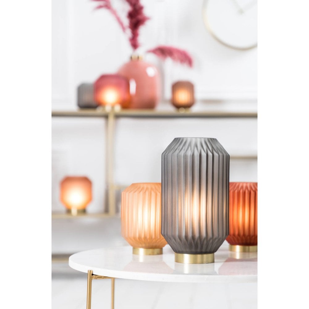 Ivory Olive Green Glass LED Table Lamp, 15x27cm, Battery Powered