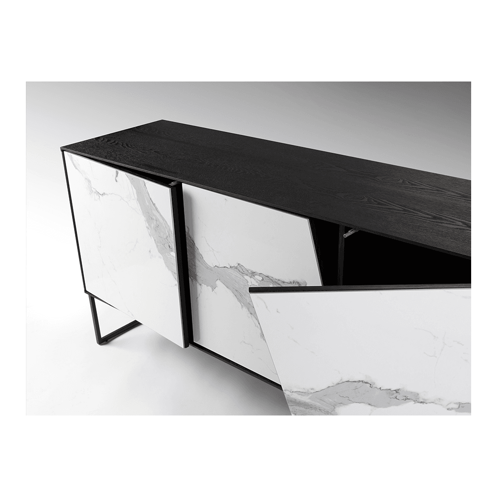Kerala Monochrome Marble-Inspired Ceramics Sideboard with Triple Doors